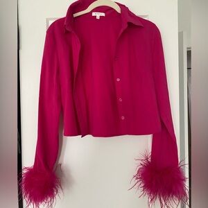 Pink Feather Sleeve Blouse